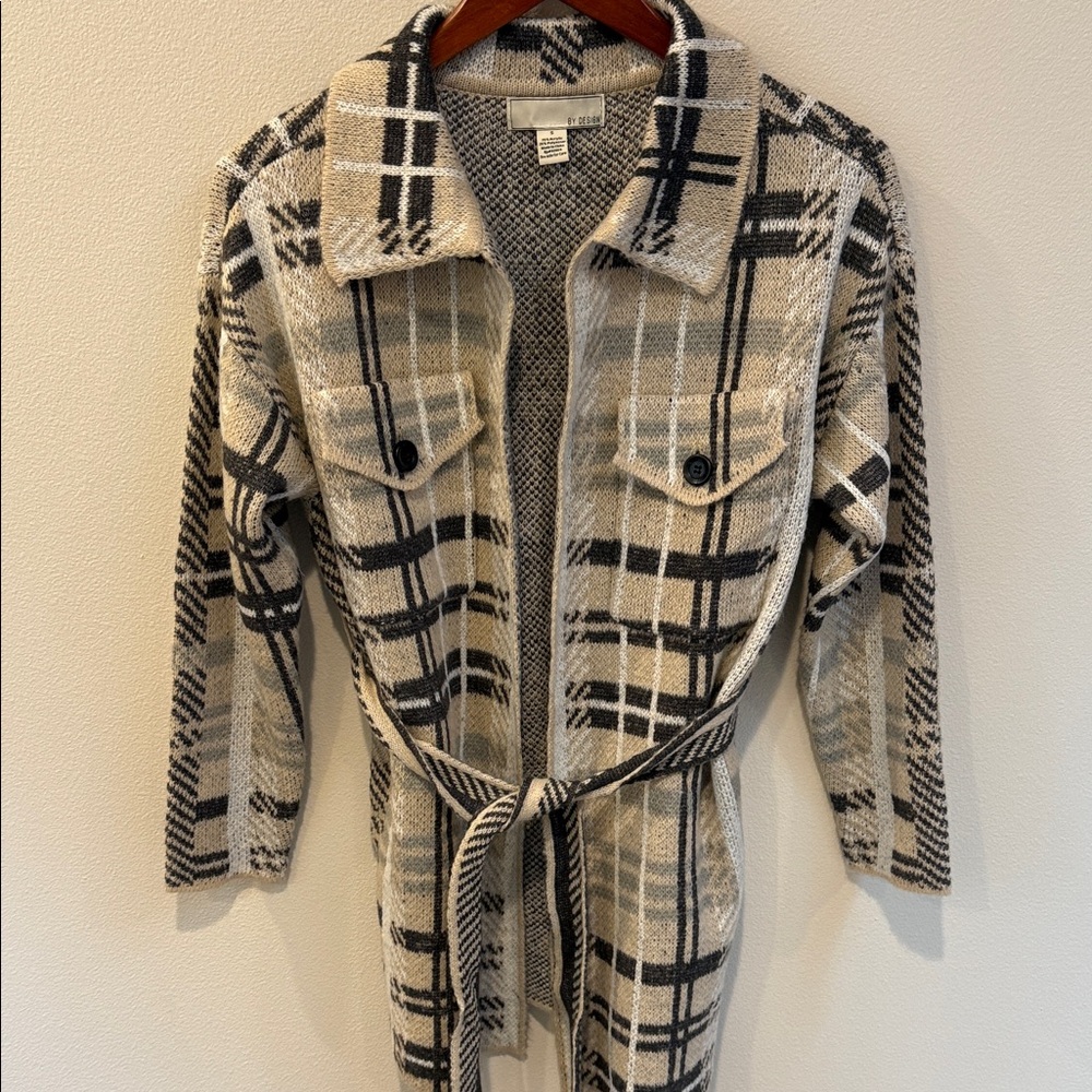 Plaid Belted Cardigan Sweater